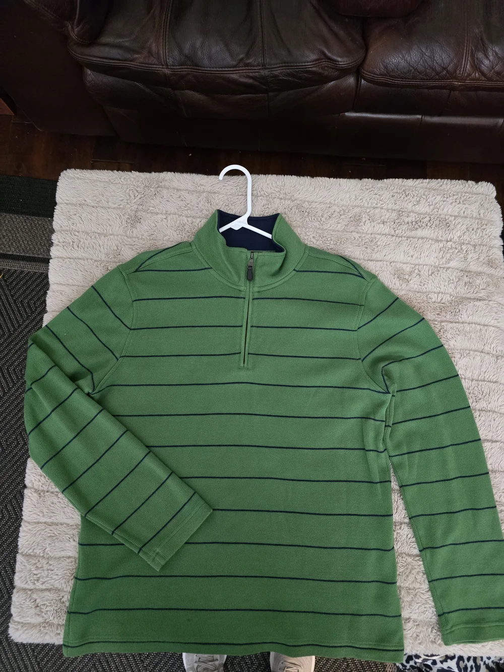Banana Republic Men’s Green Zip Sweater with Navy Collar Sz.M
